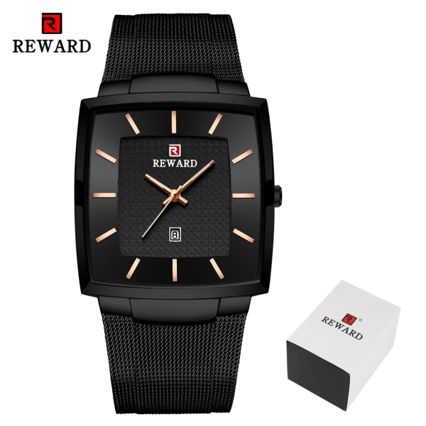 REWARD Mode Blå Herrklockor 2023 Ny Topp Watch Herr Business Vattentät Quartz Armbandsur i rostfritt stål Black(.396)