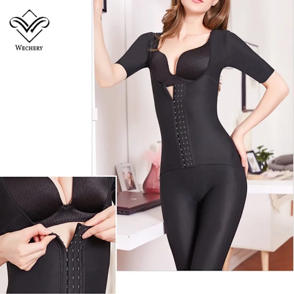 Wechery Slimming Shaper Pärmar och Shapers Damer Full Längd Midi Sleeve Shapewear Slimming Body Dam Faja 40-100kg 3XL Beige M
