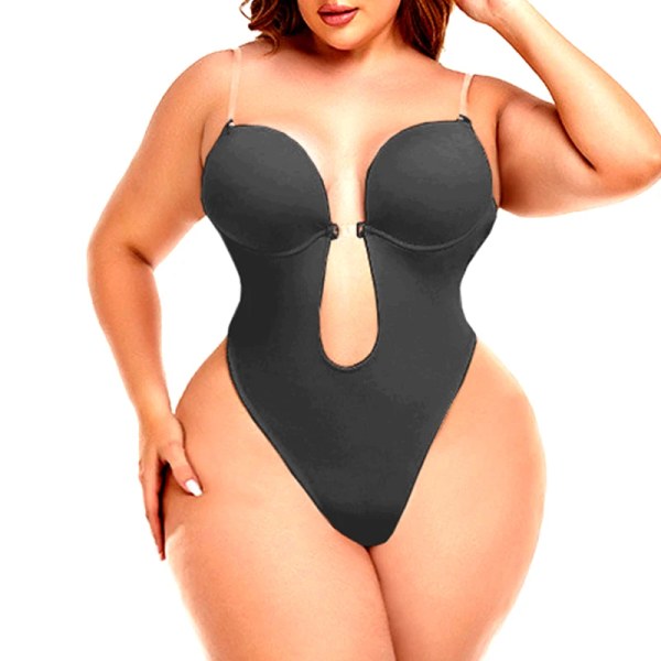 AfruliA Damklänning Rygglösa Bodysuits Shapewear Vadderad BH Helkroppsformare Sömlösa underkläder Stringtrosa Djup V-ringad Slipshorts Slimming black S (32)