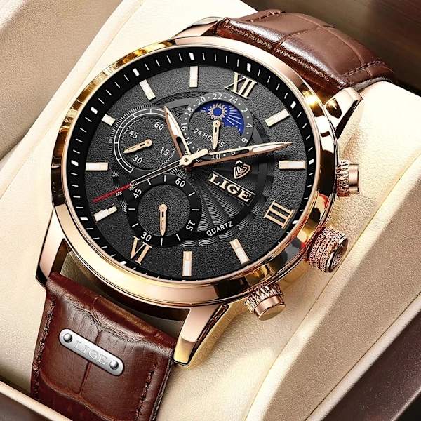 2023 nya herrklockor Toppmärke Lyxigt brunt läder Casual Quartz Watch Herr Sport Vattentät watch Relogio Masculino all black