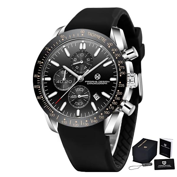 2022 (PAGRNE) PAGANI DESIGN Herr Quartz Klockor 44MM Top Vattentät Lyx Business Safir Rostfritt Stål Relogio Masculino SilverBlackR
