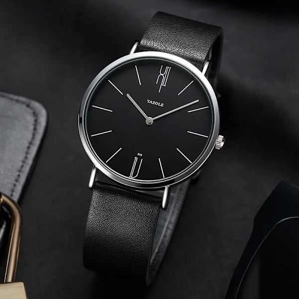 Enkla herrklockor i äkta läder Bussiness Quartz Watch Vattentät Svart Vit Dail Quartz Watch för män black white