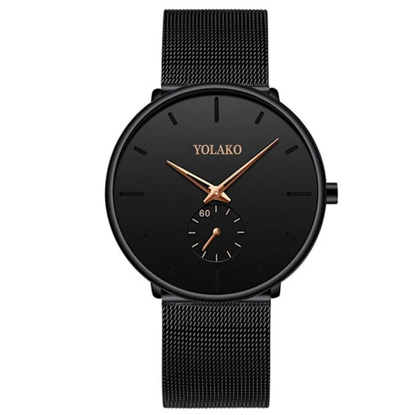 Nya Herr Ultra ThinMinimalist Quartz Casual Läderklockor Watch Man Enkel Rostfritt stål Mesh Band Klocka Reloj Hombre Mesh Black Rose