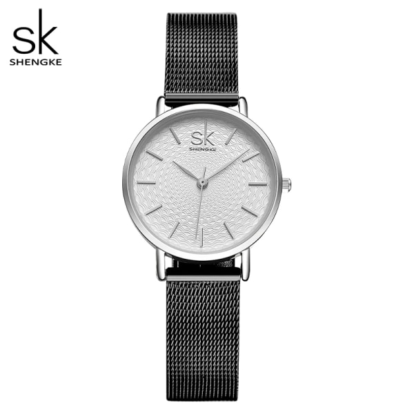 SK Super Slim Sliver Mesh klockor i rostfritt stål Dam Top Märke Lyx Casual Clock Dam Watch Lady Relogio Feminino black 3