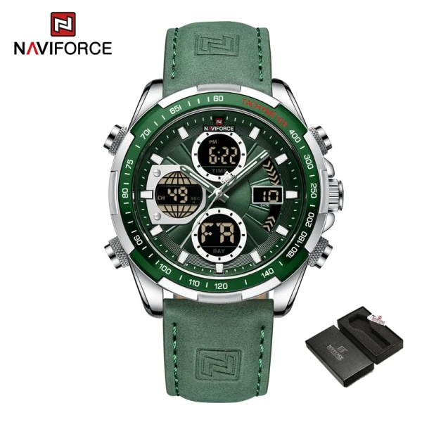 Nya original NAVIFORCE Business Luxury Läder Klockor Herr Sport 3ATM Vattentät LCD Display Watch För Man Quartz Armbandsur SGNGN-BOX