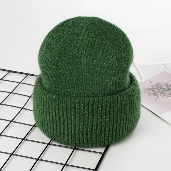Visrover 9 Färger Unisex Solid Färgade Mössor Vinterhatt För Kvinna Stickad Bonnet Acryl Kvinna Höst Varma Skullies 4-lurex green(.102)