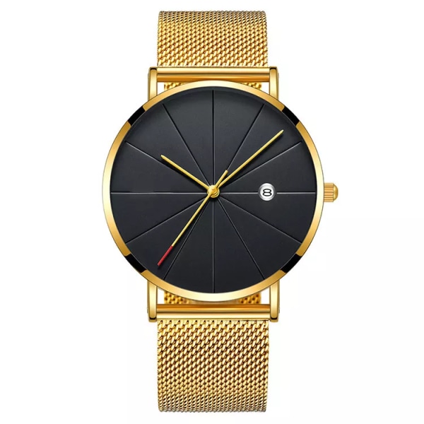 2019 Luxury Business Herrklockor Herr Guldklockor Ultratunna Herrklockor Rostfritt stål Mesh Bälte Quartz Watch horloge mannen 031297goldblack