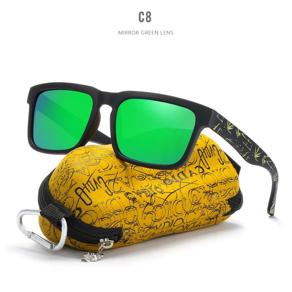 KDEAM iögonfallande funktion polariserade solglasögon för män Mattsvart rampassform. Måla tempel Play-Cool Solglasögon med case PRO-C8 Skull Zipper Case