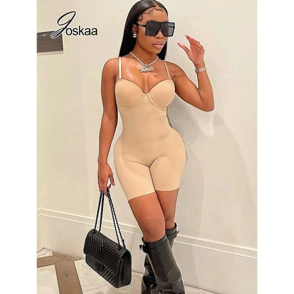 Joskaa Naken Strench Body Korsett Ytterkläder För Dam Bandage Waist trainer Ärmlösa kläder Sexig Playsuit 2022 Våren Khaki L