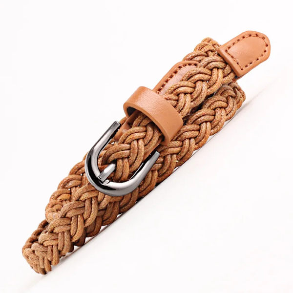 Mode Damer Livligt Flätat Casual PU-läder Smalt tunnt spänne Midjebälte Candy Skinny Midjeband Bälte för kvinnor camel 103cm