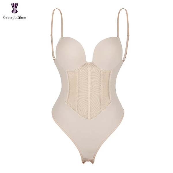 Kroppsformare för kvinnor Kompressionsbody i ett stycke rygglös formkläder med behå Korsett smal midja under klänning Underkläder Nude XL