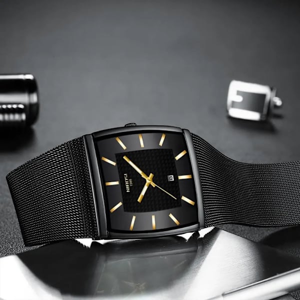 NIBOSI Herrklockor Toppmärke Lyx Blue Square Quartz Watch Herr Slim Vattentät Golden Man Armbandsur Herr A