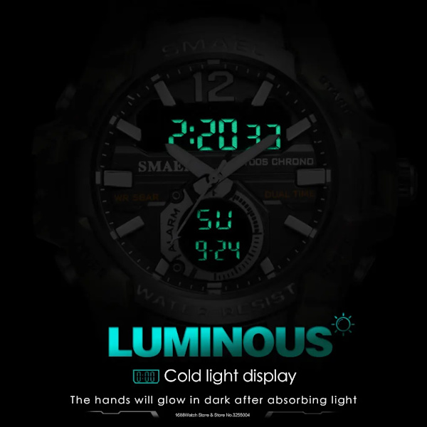 SMAEL Sport Digitala klockor för män Army Kamouflage Simning Armbandsur Väckarklocka Kalender LED Bakgrundsbelysning Dual Time Watch 1805 Camo Gray