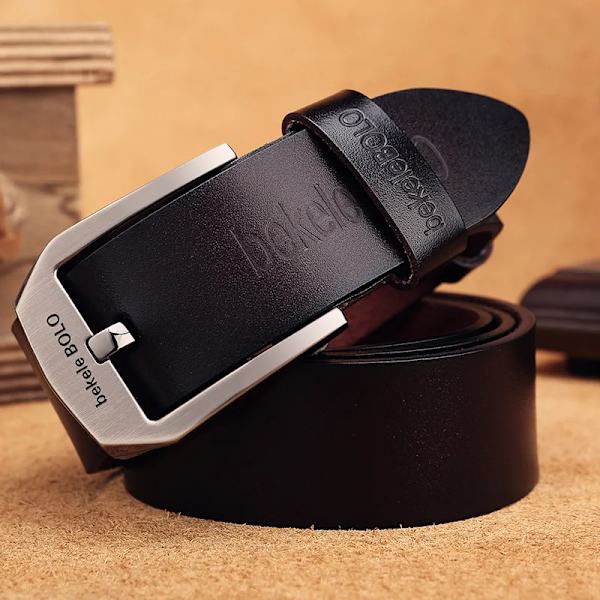 Nytt högkvalitativt lyxmärke äkta läderbälte Herr Svart Pin Spänne Designe Business Bälten Band cinturones para hombre 2022 ESilver buckle Brown 110cm
