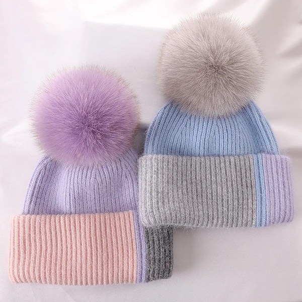 Ny Pom Pom-hatt med moderiktig sömnad i färg - vinterhatt för flickor och kvinnor - varma mössor av hög kvalitet med Pom Pom camel only hat 54-60cm