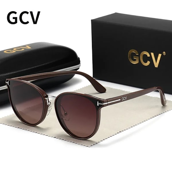 GCV Polarized Lady Solglasögon Cat Eye Mode Solglasögon Lyx Kvinna Kvinnligt Märke Ultralätt Båge Turism Fest Leisu COFFEE TEA Polarized
