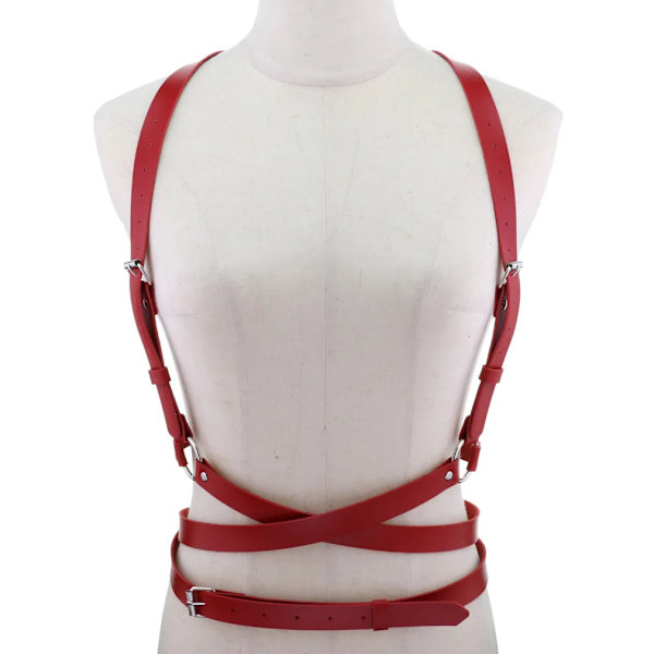 Europeisk och amerikansk PU Korsett Midjebälte Bröstrem Personlighet Trend Kroppssele Rem Sexig Sling Punk Gothic Bälte rose Red One size
