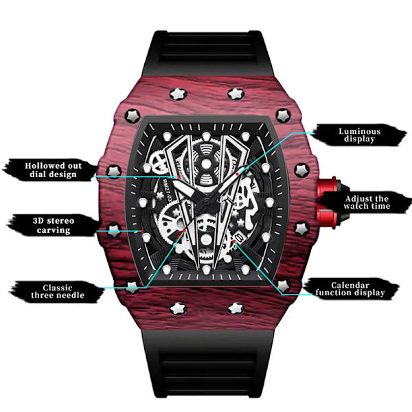 Ny design watch Mode Automatisk rörelse Fat Lysande Vattentät klocka Sport Mans Silikonarmband Quartz Armbandsur style 3