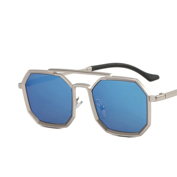 Yoovos Polygon Solglasögon Herr 2022 Vintage Herr Solglasögon Retro Visar ansikte Små nyanser Glasögon Rektangel Gafas De Sol Mujer SilverBlue Free Cloth and Bag