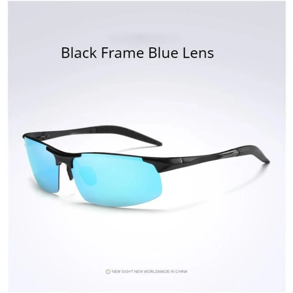 Polariserade solglasögon Herr Aluminium Magnesium Båge Sportsolglasögon Herr Driver Retro UV400 Anti-Green Solglasögon Black Frame Blue With Glasses Case