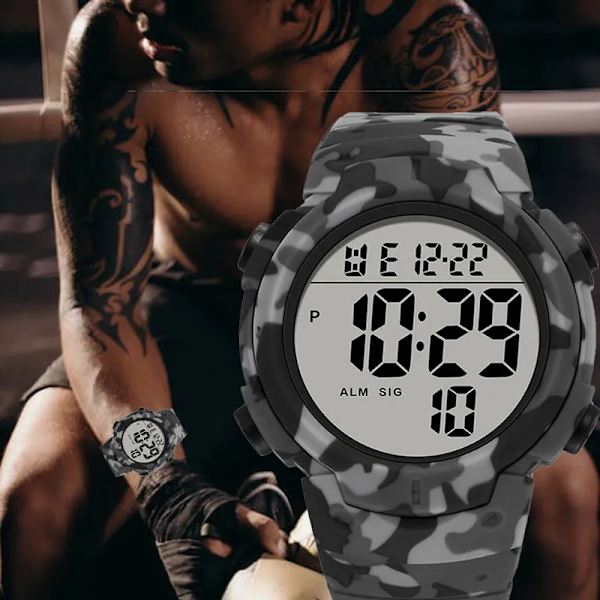 SYNOKE Big Numbers Watch Herr 50M Vattentät Manklocka Alarm Stoppur Multifunktion Digitala klockor Relogio Masculino Upgrade - Green