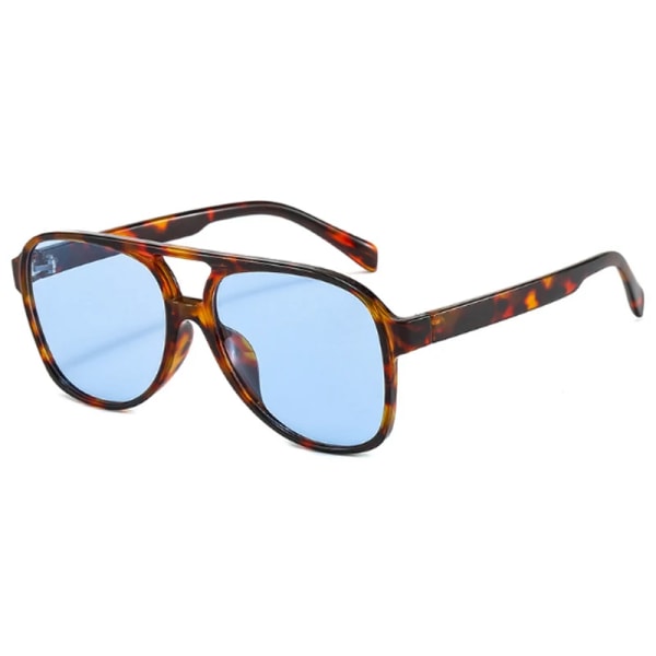 Mode Pilot Överdimensionerade solglasögon Kvinna Personlighet Dubbla broar Solglasögon Kvinnlig Retro Leopard Orange Spegel Glasögon Leopard Blue other