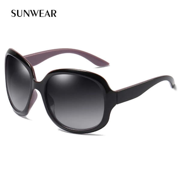 FUQIAN Brand Design Elegant polariserade överdimensionerade runda solglasögon Dam Enkelt mode Stora plast Solglasögon dam UV400 Black Purple Grey Polarized