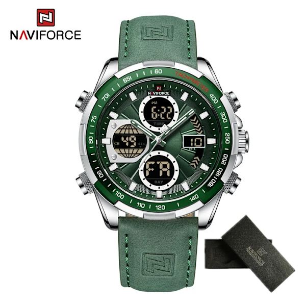 NAVIFORCE Business Lyx Läder Herrklockor Sport Kronograf Watch För Man Vattentät Quartz Armbandsur Nytt Original S-GN-GN