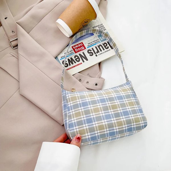 Shopperväska för kvinnor Trend Rutigt Print Nylon Handväska Kvinnlig Axelväskor för tjejer Billig kvalitet Små plånböcker Nyhet Grey