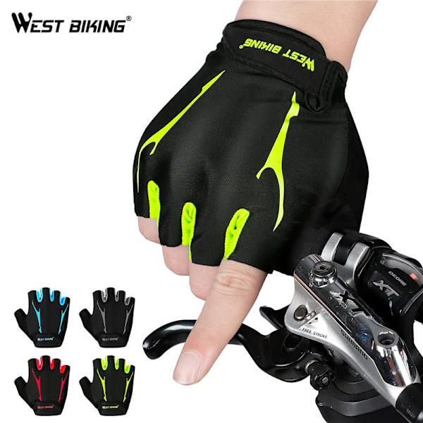 WEST BIKING Cykelhandskar med andningsförmåga GEL Flytande Silikon Palm Halkfri Sport Full Finger Cykelhandske Half Finger Bike Handskar Grey Half Finger XL