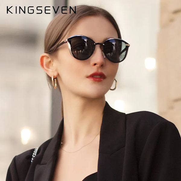 KINGSEVEN Polarized Solglasögon För Dam Lyxdesign Dam Elegant Solglasögon UV400 Skydd Mode Cat Eye Glasögon C01 Gold Gray Original