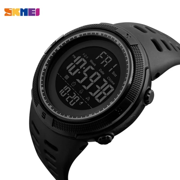 SKMEI 1251 Sport Herrklockor Simma utomhus Vattentät LED Mode digitala Herrklockor Nedräkning Elektronisk Watch Militär black blue