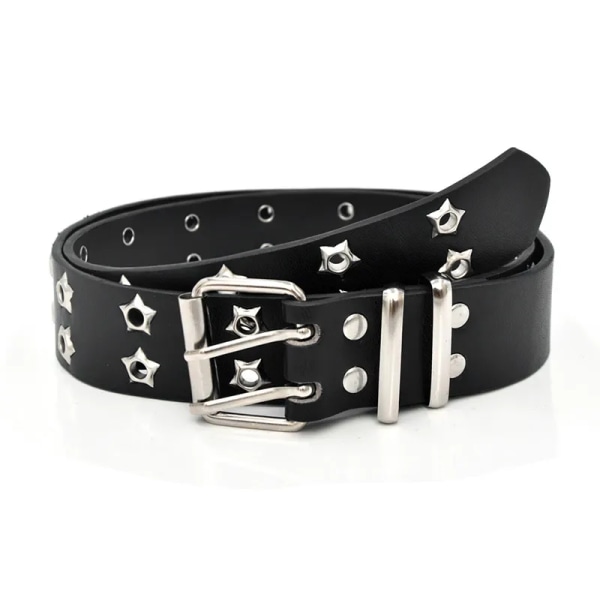 Star Eye Nitbälte Goth Style Dubbelnål Spänne Man/kvinna Mode Casual Puck Style Pu Läder Midjeband Jeans y2k tillbehör Black one size