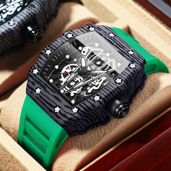 Ny design watch Mode Automatisk rörelse Fat Lysande Vattentät klocka Sport Mans Silikonarmband Quartz Armbandsur style 4