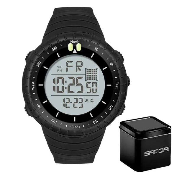 SANDA Brand Herr Kronograf Watch Mode Man LED Digital Vattentät Klocka Militär Armbandsur relogio masculino Black White 1