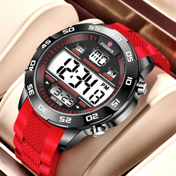 FOXBOX Luxury Watch Dlectronic Digital Watches Herr Business Armbandsur Sport Watch Relogio Masculino Red