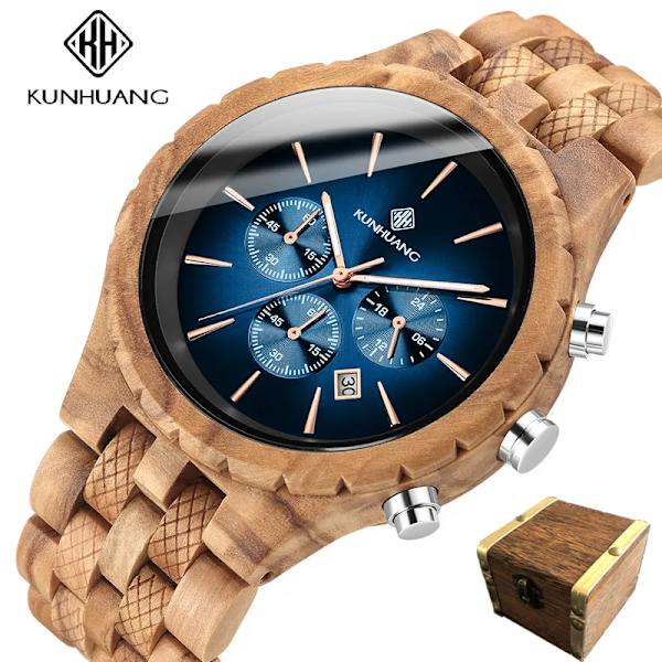 KUNHUANG Handgjord watch multifunktionsurtavla watch Lyxig lysande kronograf Custom Logo relógio masculino Brown no box