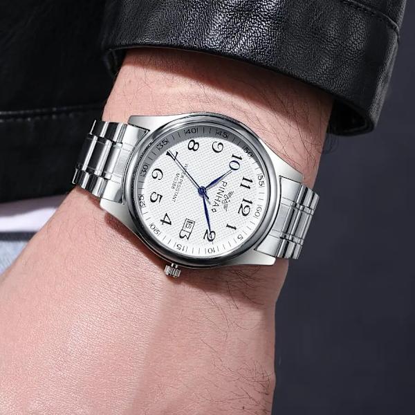 2022 lyxmärke högkvalitativ designer hel rostfritt stål män kvartsklockor Relogio Masculino mode Montre Homme klocka sliver white