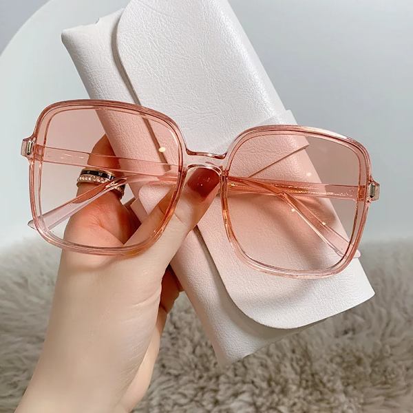 Utomhus UV400 Solglasögon Gradient Fyrkantig dekoration Svart Stor båge Transparent Trend Solglasögon Oversize modeglasögon pink AS THE PICTURE