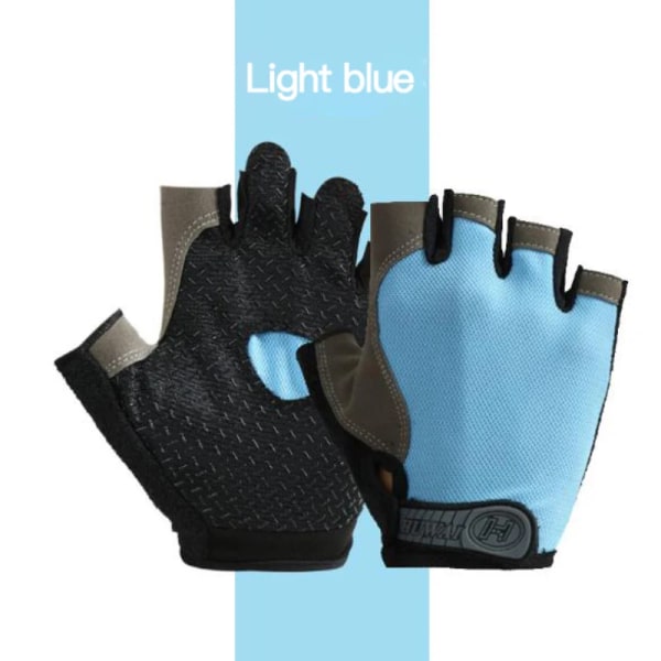 Cykelhandskar Half Finger Gym Handskar Kvinnor Män Sommar Fiske Cykel Cykel Fingerless MTB Handskar Anti-Slip Cykeltillbehör Light Blue L