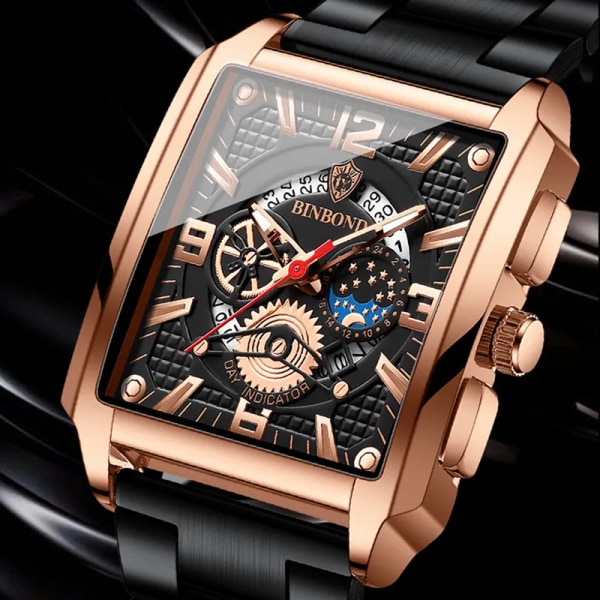 Ny Sport Watch Topp Märke Lyx Rose Guld Watch i rostfritt stål Herr Mode Vattentät Armbandsur Relogio Masculino Leather Gold Black
