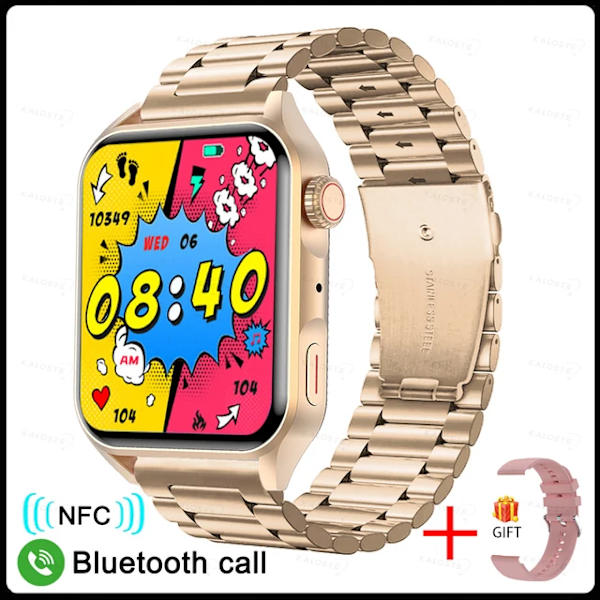 Ny NFC Smart Watch Herr AMOLED HD-skärm Visa alltid tiden Bluetooth Call IP68 Vattentät SmartWatch Dam För Huawei Steel  Gold