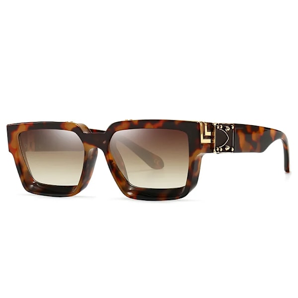 SHAUNA Retro Square Solglasögon UV400 Leopard tea gradient as the picture