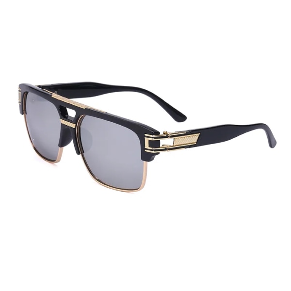 Trendiga Lyx Herr Solglasögon Fyrkantig Stor Båg Spegel Gradient Klar Lins Metallskärmar Anti Blue Light Oculos De Sol UV400 Black Mercury As the picture