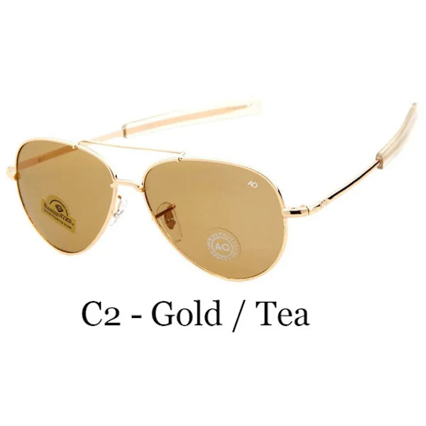 Märke Herr Solglasögon Army MILITARY MacArthur Aviation Style AO Allmänt Solglasögon Amerikansk lins Optiskt glas Oculos De Sol C2