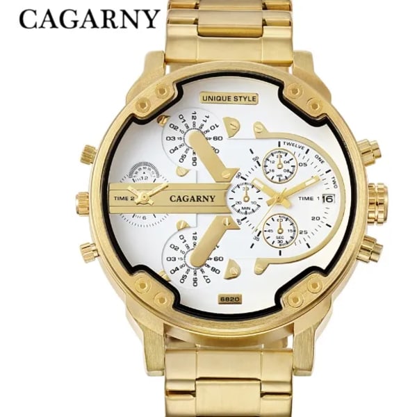 Cagarny Herrklockor Herr Mode Quartz Armbandsur Cool Big Watch Läderarmband 2 Times Military Relogio Masculino D6820 golden2