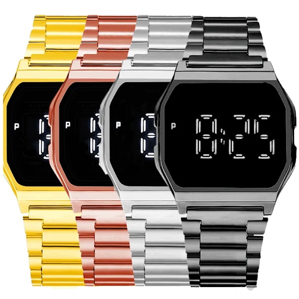 Sport LED Stora Digitala Armbandsur Herr Dam Metall Stålband Elektroniskt Armbandsur Lyxiga Par Armbandsur Silver 2