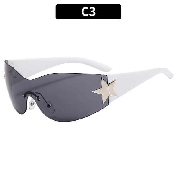 Lyxiga Punk Sport Solglasögon Dam Märkesdesigner Y2K One Piece Solglasögon Män Goggle Shades UV400 Love Heart Mode Glasögon A-C3