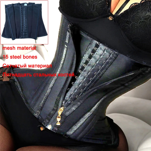 Fajas Colombianas gördlar dubbla kompressions waist trainer med dragkedja Body Shapers Platt mage Shapewear Korsett Postpartum-bälte B mesh material M