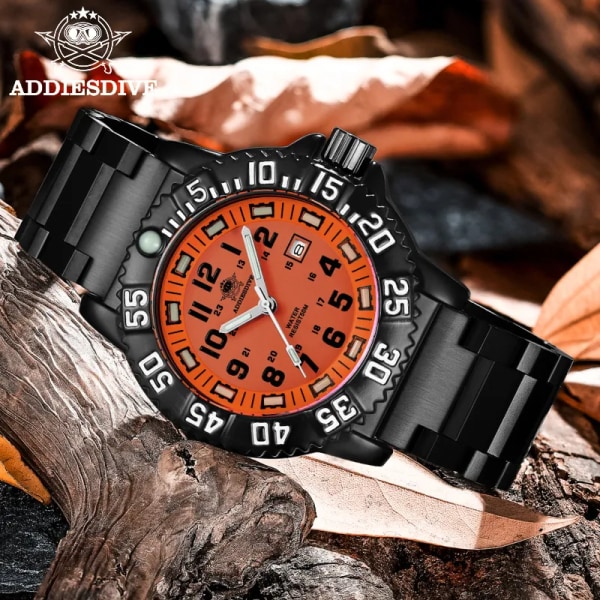 ADDIES Ny Orange Watch Sports Luminous Herrklocka Toppmärke Lyx Helt stål Quartz Klocka Vattentät Date Watch Herr 050-talet Silicone A